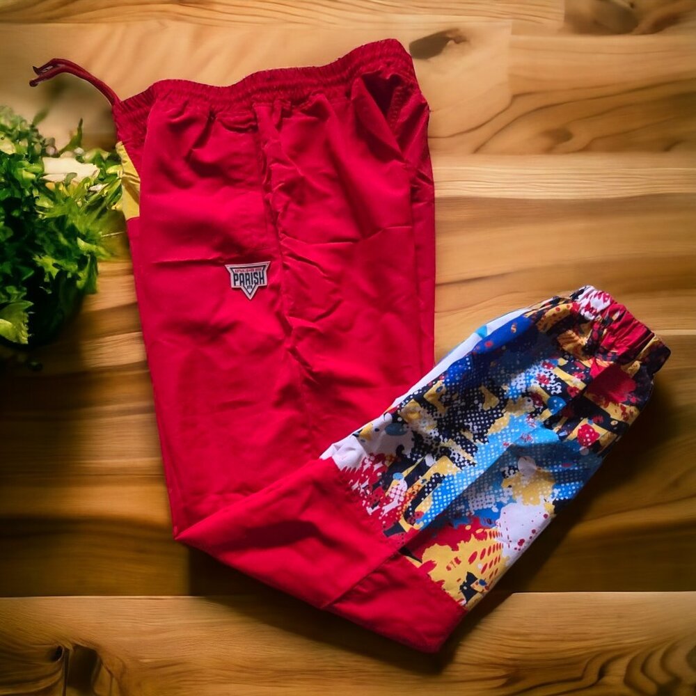 PARISH NATION ( XL ) Red Yellow Jogger Pants Elastic Waist Drawstring